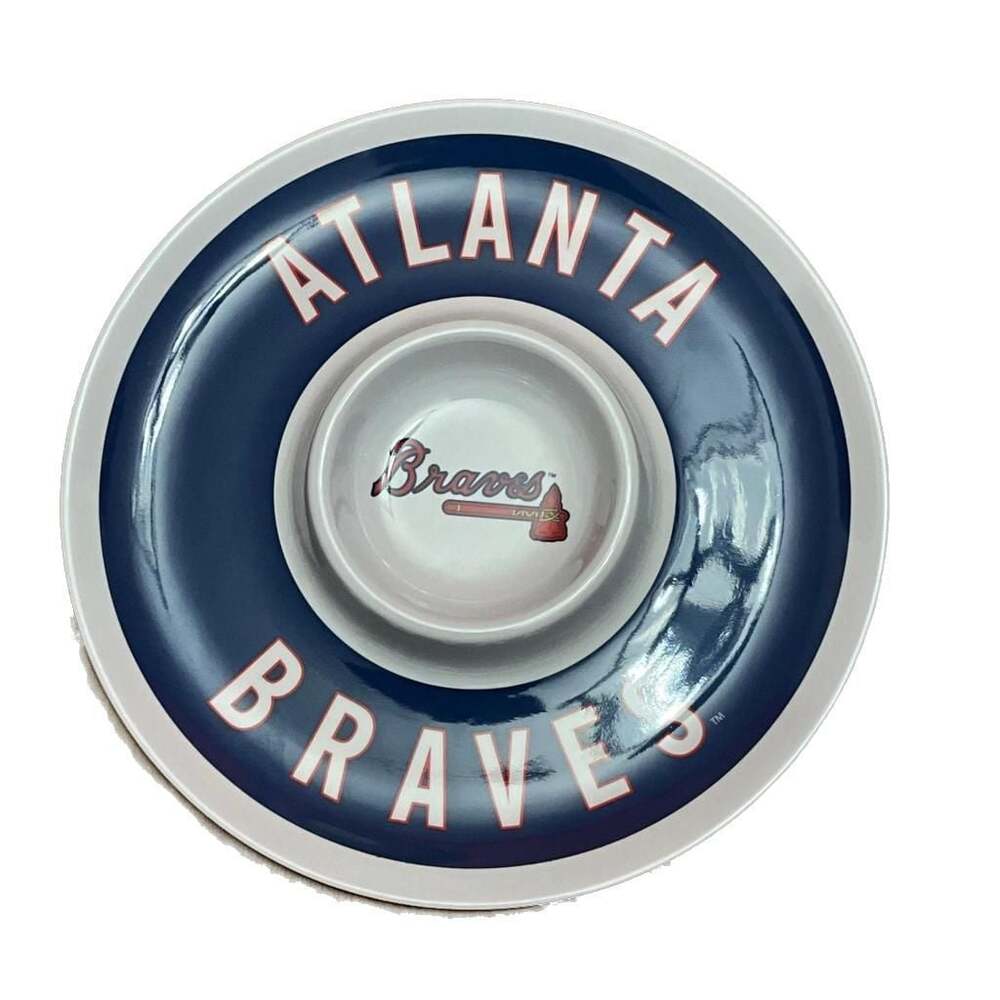 Atlanta Braves Chip and Dip Platter, MLB Game Day Snack Tray - Navy Blue